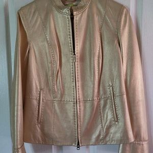 Sigrid Olsen Leather Jacket Gold with Metallic Sheen S